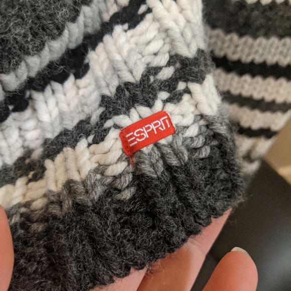 90s Esprit grey stripe wool turtleneck sweater chunky knit stripe sweater - Picture 5 of 9